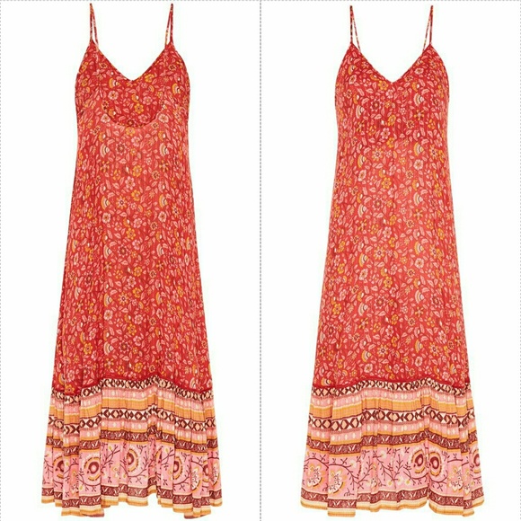 New spell Dahlia strappy midi dress cherry red XS - Picture 4 of 8